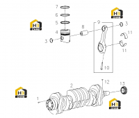 Поршень, шатун и вал коленчатый