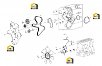 Крышка передняя, шкивы, ремень, муфта и вентилятор
